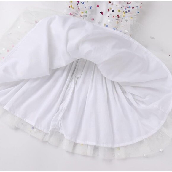 NEW! Girls Confetti Birthday Princess Dress Ruffle Sleeve White SZ 6-7 Years - Picture 8 of 14